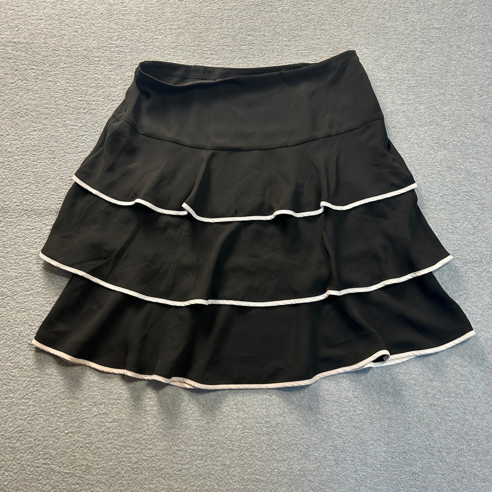 White House Black Market Tiered Ruffle Skirt Womens 6 Black Contrast Trim Golf